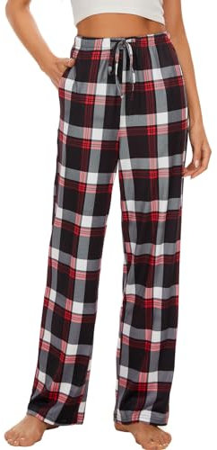AMYTIS LINGERIE Damen Pyjamahose mit Taschen Loungehose Schlafanzughose Freizeithose Bequeme Weiche Schlafhose,kariert 03,XL
