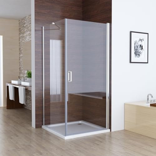 MIQU Duschkabine 90 x 90 x 195 cm Eckeinstieg Schwingtür Duschabtrennung, 90 Schwenkbar Duschtür mit 90 Seitenwand 6mm NANO ESG Glas Duschwand, Pendeltür Komplett Dusche ohne Duwchwanne