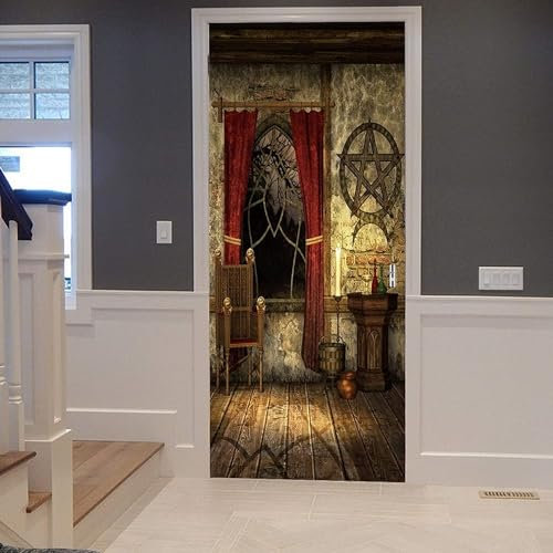3D Türaufkleber Selbstklebendes Türposter - Vintage-Vorhänge 77 X 200 Cm - Fototapete Türfolie Poster Tapete - Abnehmbar Türposter Fototapete Holzwand Türaufkleber Wandbild Für Tür, Wohnzimme -3F7J9S5