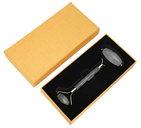 Verdant Touch Rodillo facial de jade de jade con cristal de roca de cuarzo, herramienta de belleza, masajeador facial antienvejecimiento para hinchazón, 14 cm de largo