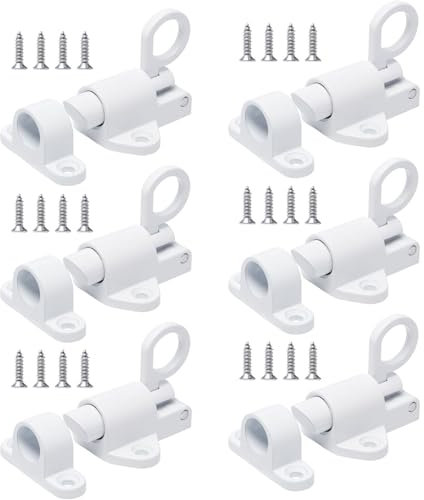 UTMACH 6 Pièces Loquet à Ressort Automatique Verrou Porte à Rebond Petit Loquet de Porte à Ressort Automatique Verrou Porte en Aluminium avec Vis pour Fenêtres,Portes en Bois et Placard (Blanc)