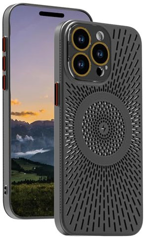 GentsStride All-Inclusive Hollow Magnetic Phone Case for iPhone 15 Pro Max Case Heat Dissipation Breathable Cover Protective Compatible with MagSafe, Blue (Black, for iPhone 15 Pro Max)