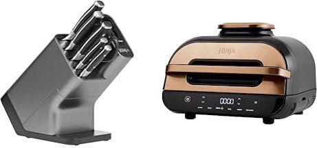 Bloc-couteaux Ninja Foodi StaySharp avec Affûteur, 6 Pièces Aiguisés, en Acier Inoxydable, K32006EU + Ninja Foodi MAX Health Grill & Air Fryer, 6-en-1, 3,8L, Exclusivité Amazon AG551EUCP