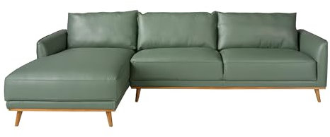 Ángel Cerdá - Ecksofa mit linker Chaise Longue - 5-Sitzer Sofa aus echtem Rindsleder - Modernes Design - Robust und Bequem - Eleganz und Funktionalität - 295 x 160 x 90 cm - Farbe: Grün