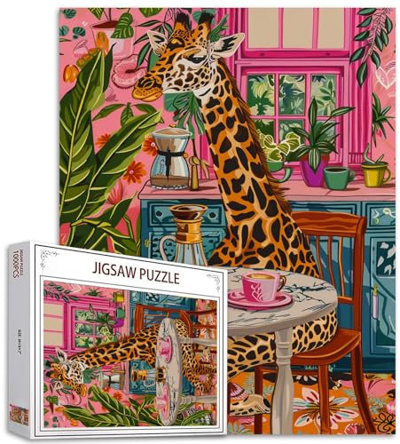 Tier/Wildlife 1000 Piece Jigsaw Puzzles für Erwachsene Cute Giraffe Painting Jigsaw Puzzle Tropical Homeplants 1000 Pieces Puzzles Game Home Wall Decor DIY Craft Kitchen Scene Puzzle Art Gift(Colorful