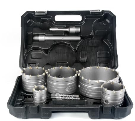Set di Seghe a Tazza per Calcestruzzo BINOTA, con Punte da Carotaggio Circolare, Ideale per Calcestruzzo, Cemento, Mattoni, Muratura in Pietra, 40, 65, 80, 100 e 125 mm