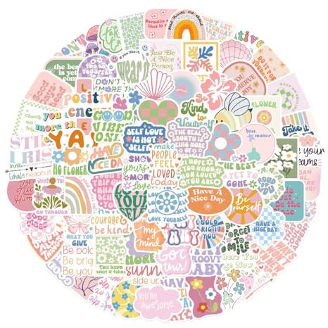 WeddHuis Pack de 100 Pegatinas Estéticas Danesas, Stickers Lindos e Inspiradores para Botellas de Agua, Adolescentes y Chicas (Pastel, Multicolor)