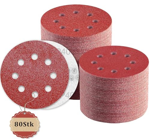 Schleifpapier 125mm Klett 40 Körnung, 8 Loch Schleifscheiben 125mm Rund Klett für Exzenterschleifer by TWSTYFAL (80 Stück)