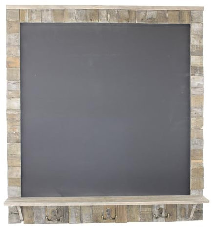 Large Wall Hanging Blackboard with Wooden Surround Shelf and Coat Hooks 71 x 64 cm