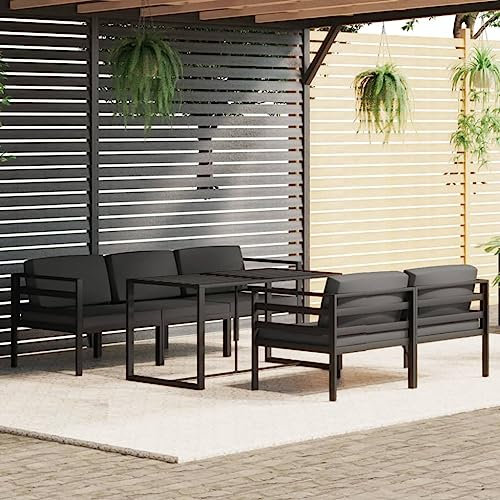 HEFZGDB 6-TLG. Garten-Lounge-Set mit Kissen Aluminium Anthrazit Gartenstühle Gartenmöbel Set Gartentisch Geeignet für Terrasse, Garten, Pool.