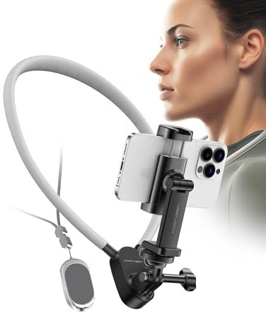 SRIKEKL Magnetic Neck Phone and Action Camera Holder, POV/Vlog Hands-Free Recording, Compatible with iPhone, Samsung, GoPro, DJI, Insta360
