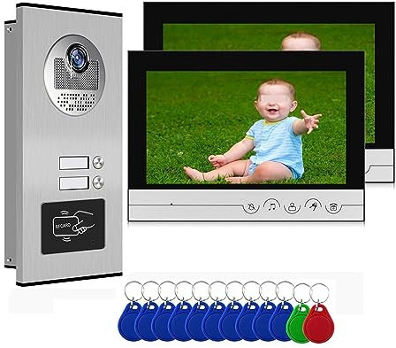 ZXFNVXC 9-Zoll-Farbvideo-Türsprechanlage für Wohnungen/Familien mit Gegensprechanlage für Gebäude mit 2/3/4/6 Einheiten und induktiver Karte, einfache Installation (Größe: 1Cam V 6LCD) (1Cam V 2LCD)