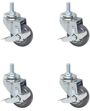 DQZRTUECA Lenkrollen Möbelrollen M12-Gewindeschaft mit Seitenbremsen, 4er-Set, 2,5 Zoll, 3 Zoll, 4 Zoll bewegliche, geräuschlose Polyurethan-Rollen mit Doppelkugellager, Ersatzrollen for Möbel(75mm)