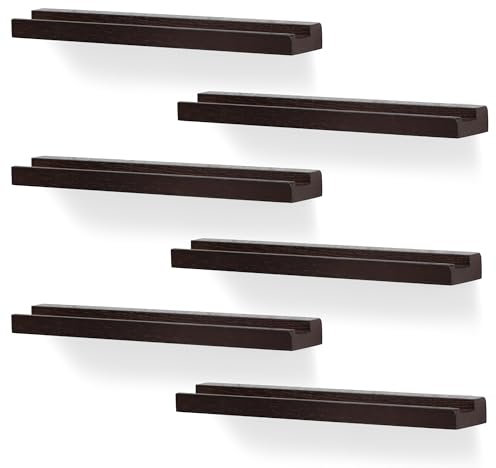 NIUBEST Vinyl Record Wall Mount,6 Pack-Vinyl Record Shelves Record Album Display Holder for LP, CD, Book Art Storage Vintage Home Decor(Dark Walnut)