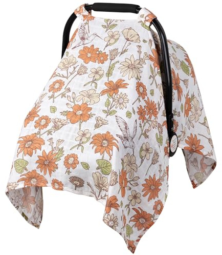 Metplus Muslin Baby Car Seat Cover, Infant Carseat Canopy for Girls Boys | Breathable Baby Carrier Cover, Lightweight Stroller Sun Shade, Fit Spring Summer/Hot Days, Newborn Essentials