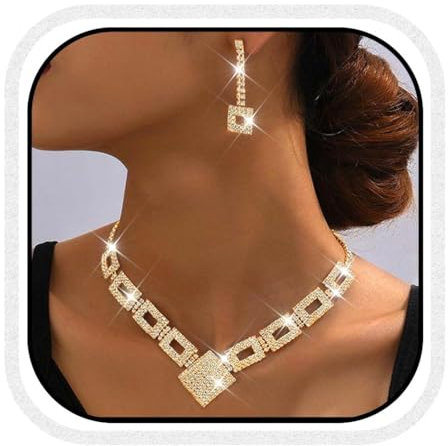 Fashband Kristall-Braut-Hochzeitsschmuck-Set, silberne Strasssteine, Halskette und Ohrringe, formeller Modeschmuck für Frauen und Bräute (G-2, Einheitsgröße)