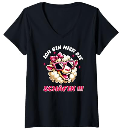 Damen Ich Bin Hier Die Schäfin Kölle Alaaf Karneval T-Shirt mit V-Ausschnitt