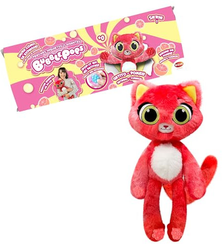 Bizak Bubble Pops, Peluches Mágicos Que multiplican su tamaño x5, Proceso emocionante y Olor a Chicle, 12 Diferentes Animales con Aroma y patitas Stem, Gatito Pomelo, (64492004-12)