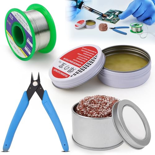 Lötzinn mit Flussmittel Löten, Bleifreier Lötdraht, Lötfett Lötspitzenreiniger Löt Zubehör Set, Lötflussmittel Soldering Wire, Lötkolben Zubehör für Reparatur Elektrolöten Heimwerken