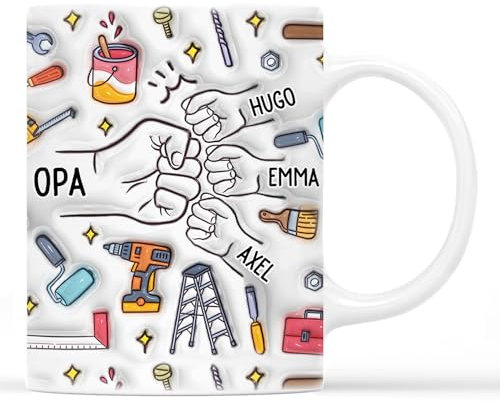 Geschenke Mall Personalisierte Opa, Papa Und Enkelkinder Hand In Hand Tasse - personalisierte geschenke papa, geschenk opa, opa tasse (Modell #2)