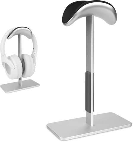 Gosknor Headphone Stand for Airpods Max, Headset Holder with Sleep Mode Modern Style Earphone Hanger with Anti-Slip Base Gaming Desk Accessories Supplies Gifts (Silver)