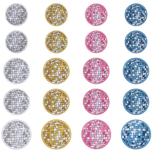 beinkmake 20Pcs Disco Ball Iron on Patches Bling Ball Embroidered Patch Applique for Hat Jackets Jeans DIY Clothes Sewing Craft Party Dance Music Decoration