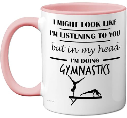Stuff4 Gymnastik-Geschenke – In My Head Tasse – Lustiges Geschenk für Turnliebhaber, Männer und Frauen, 325 ml, Premium-Keramik, spülmaschinenfest, rosa Griff, Tasse