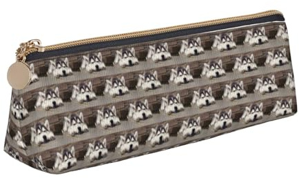 ENGhjes Federmäppchen aus Leder mit Husky-Motiv, niedliches Federmäppchen mit Reißverschluss, Schreibwaren-Tasche für Jungen und Mädchen, Geschenk zum Schulanfang, weiß, Einheitsgröße, Kosmetiktasche