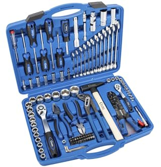 Condor Werkzeug 2156 | Werkzeugkoffer gefüllt | 156-tlg. | 1/4 + 1/2 | 6-kant 4-32 mm | Werkzeugset mit Stecknüssen Schraubendreher Hebelumschaltknarre Schlosserhammer für Werkstatt und Heimwerker