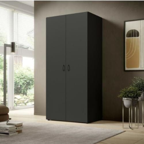 Arthauss Modern Graphite Base 2 Hinged Door Wardrobe – W81 x H176 x D51 cm | Compact Storage with Shelf and Clothes Rail