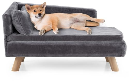 Maxmass Elevated Pet Sofa Bed, Dog Couch with Removable Cushion and Sturdy Wood Legs, Pet Lounge Chair for Dogs Cats (Grey, 81 x 51 x 47cm)
