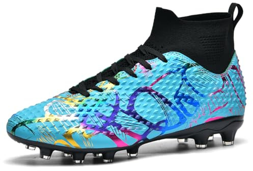 MINGSIBO Herren Fußballschuhe Jugen Athletics Trainingsschuhe Sportschuhe Kunstrasen Unisex High Top Spike Fussballschuhe Professionelle Wettkampf Outdoor Football,Blau 45
