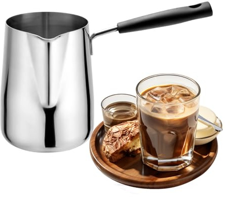 Gazocua Edelstahl Kaffeekanne, 600ml Getränkekanne Mit Ausguss Für Getränke, Tägliche Getränkepfanne Für Den Alltag, Für Milchkaffee, Heiße Schokolade, Tee, sowie Zuhause, Küche, Büro Und