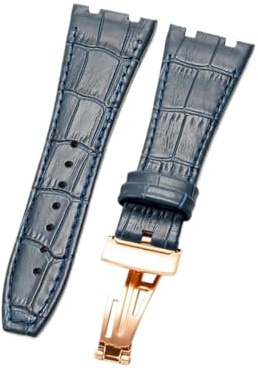 NFJNFCF Uhrenarmband aus Rindsleder, kompatibel mit Audemars Piguet Royal Oak doppelt konkav Schnittstellenarmband, 26 mm, Schwarz / Blau / Braun