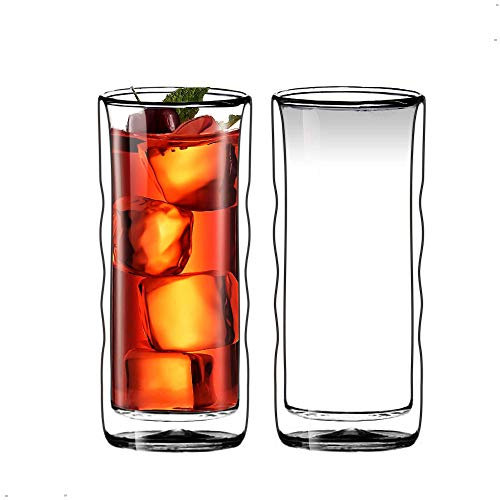 du soleil à thé (TM) 567 gram Ultra Clair solide double paroi isotherme Thermo Wave Gobelet en verre Highball en verre pour la bière/cocktail/limonade/thé glacé, Lot de 2