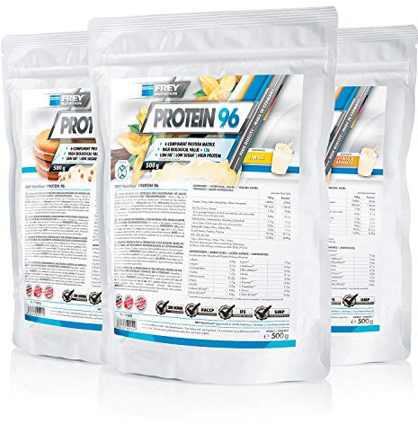 Frey Nutrition Protein 96 3 x 500g Beutel Vanille - Ideal für kohlenhydratreduzierte Diätphasen und als Zwischenmahlzeit - Hoher Caseinanteil - low carb - Made in Germany