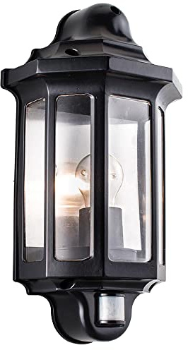 Endon Outdoor Security Light - Traditional PIR Half Lantern External Wall Lamp - IP44 Mains Powered Motion Sensor Presence Detector for Doorways & Paths - Requires 60W E27 GLS Bulb (Not Supplied)