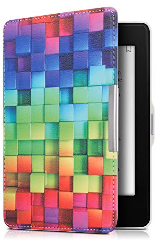 kwmobile Klapphülle kompatibel mit Amazon Kindle Paperwhite Hülle - eReader Case (für Modelle bis 2017) - Regenbogen Würfel Mehrfarbig Grün Blau