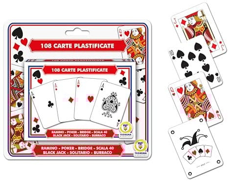 Teorema Giocattoli, Set di Carte da Gioco Plastificate, Giochi Da Tavolo, 108 Carte, (per Ramino, Poker, Bridge, Scala 40, Black Jack, Solitario, Burraco)