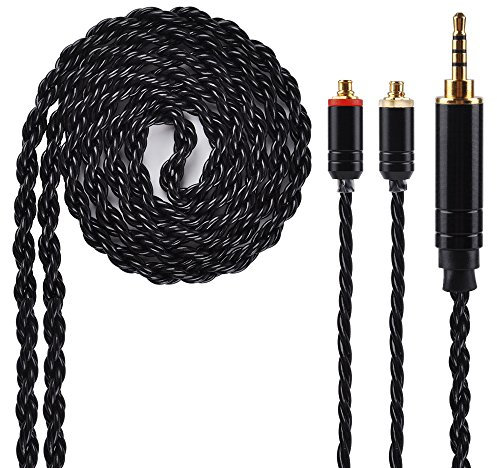 Cable de repuesto chapado en plata equilibrado de 6 núcleos, cable de repuesto MMCX desmontable negro para auriculares Shure 846 535 215 315 425 MAGAOSI K5 LZA4 A5 (conector de audio de 2,5 mm, MMCX)