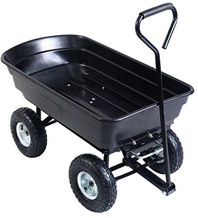 EAZYGOODS Garden Dump Cart 75L 300 kg Wheelbarrow Tipping Trolley Utility Truck Trailer Black