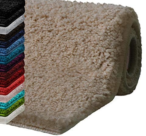 casa pura Badematte rund 95cm beige, Flauschiger Badezimmerteppich Shaggy, Badvorleger rutschfest, waschbar, Duschvorleger, Teppich Fußmatte für Badezimmer und Dusche