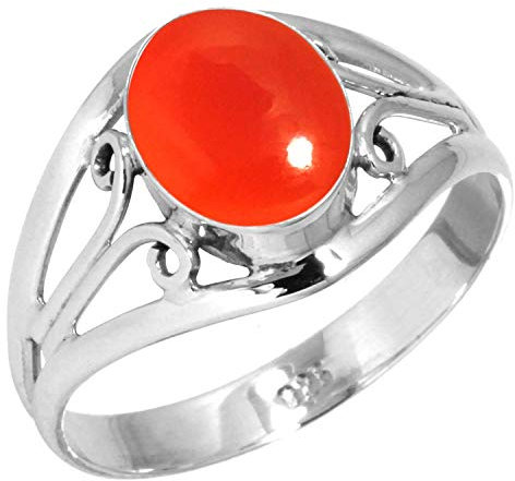 Jeweloporium Orange Natürlich Karneol 925 Silber Ringe für Damen Edelstein Handgefertigt Silber Ringe Größe 58(18.5) Weihnachten - Geschenk Cocktail Schmuck