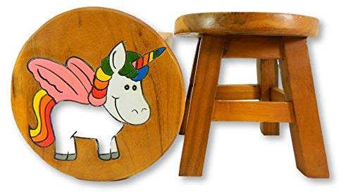 Children's Wooden Stool, Sweet Baby Unicorn Design - Handmade Acacia Wood - Small Chair, Footstool or Side Table - Nursery & Bedroom Decor - Fun Step Stool for Kids - Ideal Christmas & Birthday Gift
