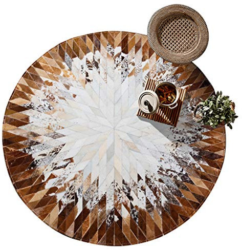 Kuhfell Teppich Patchwork Braun Luxuriöse Villa Wohnzimmer Kinderzimmer Rund Teppich Läufer Schlafzimmer Küche Handgenähtes Leder Teppich Anti rutsch unterlage
