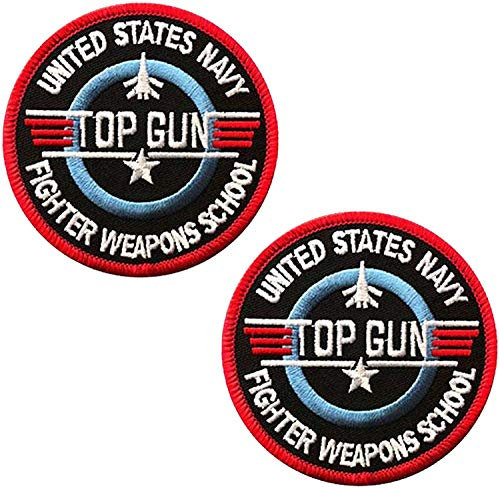 Top Gun Aufnäher, personalisierbar, bestickt, Militär, taktische Moral, Schulnamen, Aufnäher mit Klettverschluss auf der Rückseite, Bündel, 8 cm Durchmesser, 2 Stück
