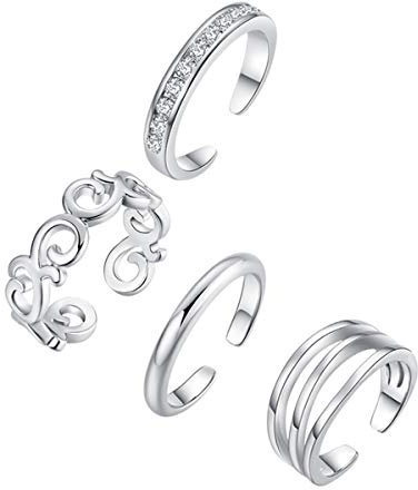 YAZILIND Sexy Simple Pied Orteil Anneau Ouverture Pieds Réglables Anneaux Ensemble Bijoux-4 Pièces (Plaqué Plaqué Platine)