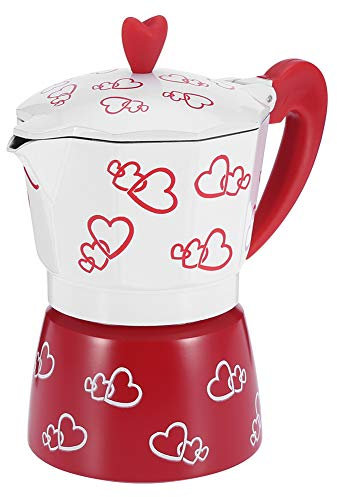 Red Coffee Maker Aluminum Espresso Coffee Maker Moka Pot with Heart Pattern Can Use In Stove Coffee Pot for Household Office(Large)