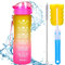 XACIOA Bouteille d'eau, Gourde Sport 1L avec Marqueur de Temps de Motivation, sans BPA, Étanche & Réutilisable,avec brosse en paille