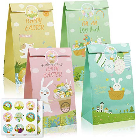 GWHOLE 12 Stück Papiertüten Ostern Geschenktüte Ostertüten zum Befüllen Basteln mit Aufkleber